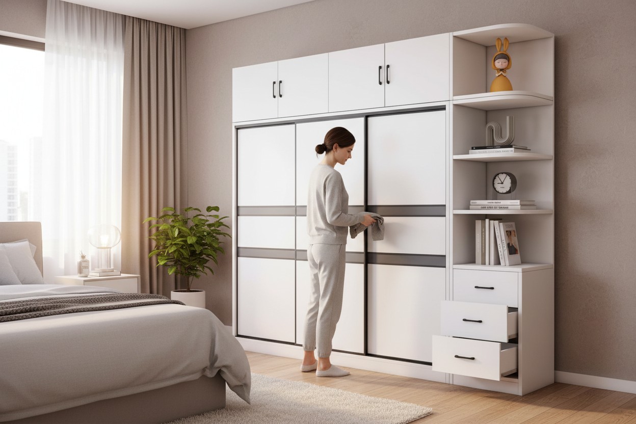 Tủ quần áo gỗ đẹp cửa lùa tiết kiệm không gian