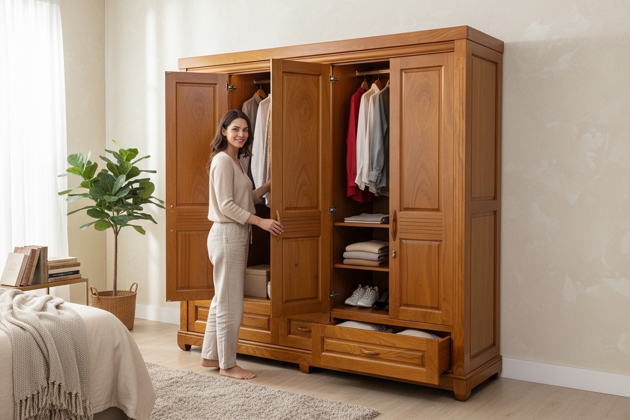 Tủ quần áo gỗ đẹp cửa lùa tiết kiệm không gian