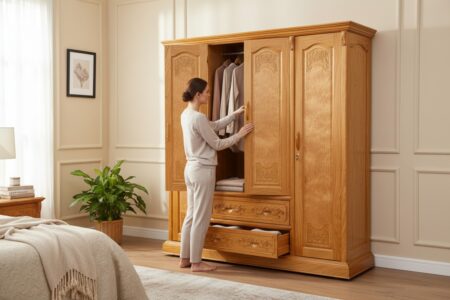 Mẫu tủ quần áo gỗ đẹp gỗ sồi tự nhiên cao cấp