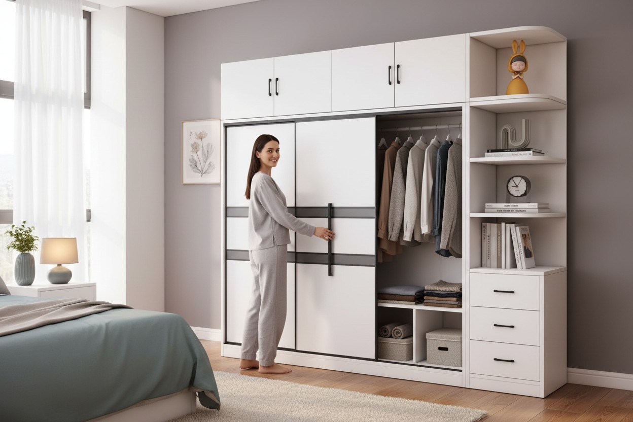 Tủ quần áo gỗ đẹp 4 cánh phong cách hiện đại