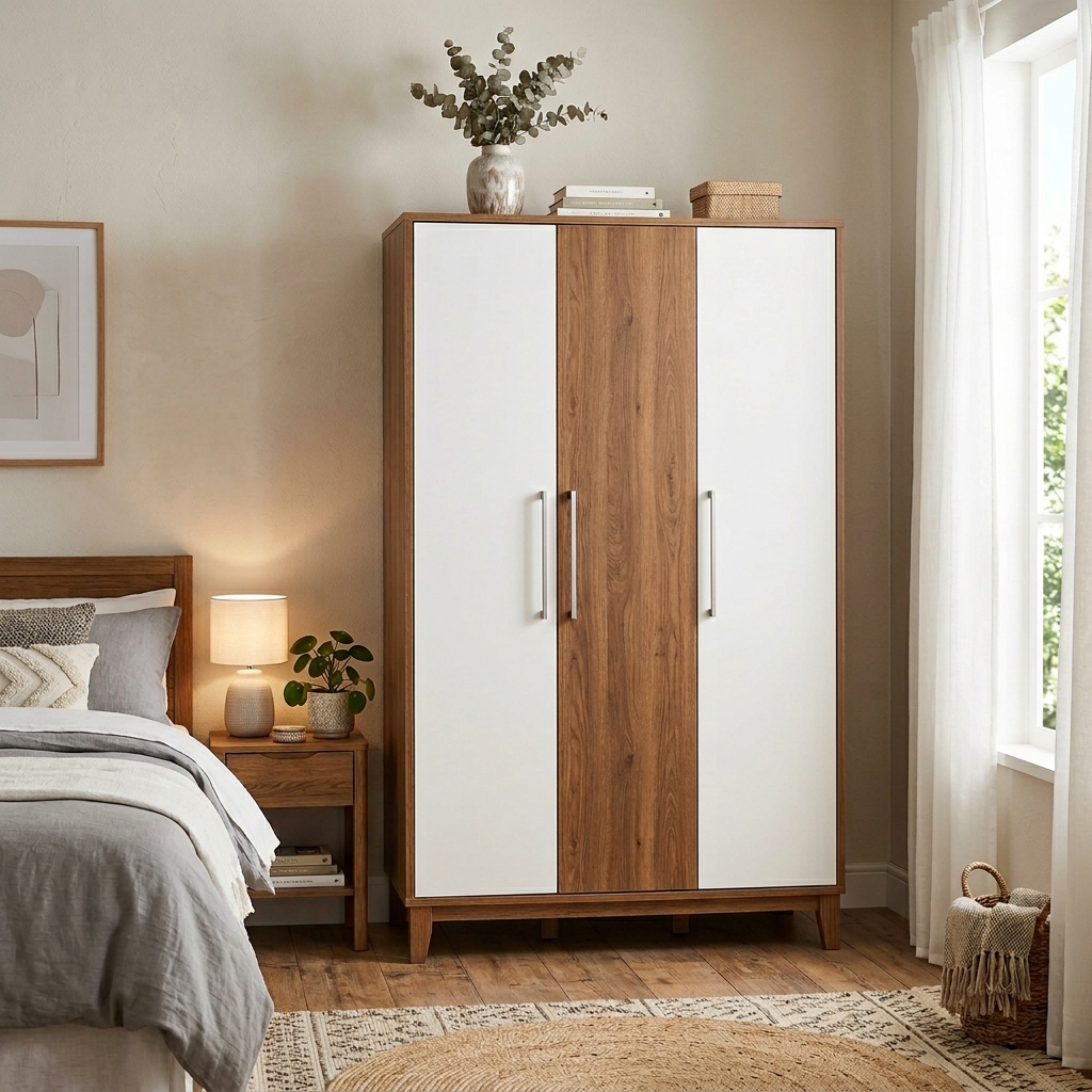 Không gian phòng ngủ bố trí tủ quần áo melamine cửa lùa