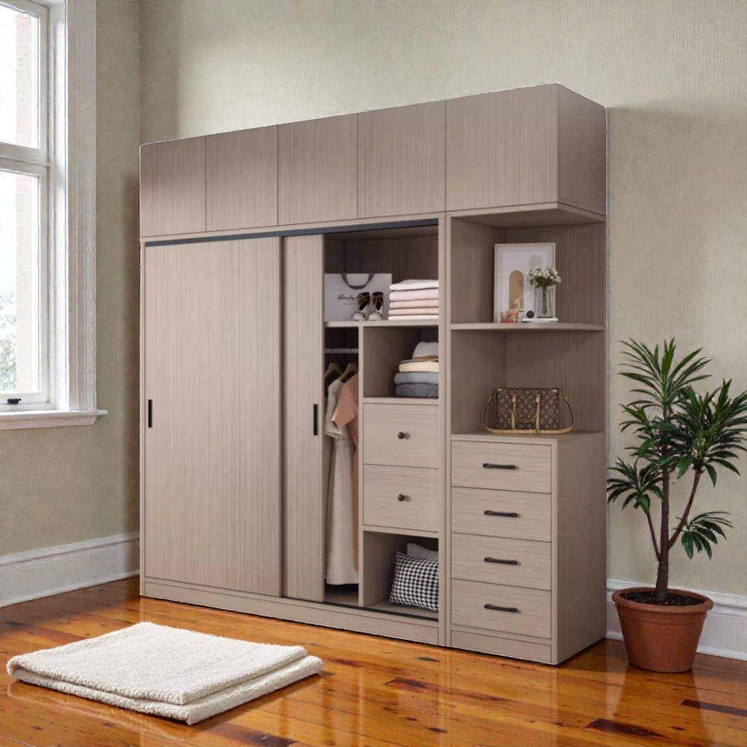 Mẫu tủ quần áo melamine cửa lùa tiết kiệm không gian phòng ngủ