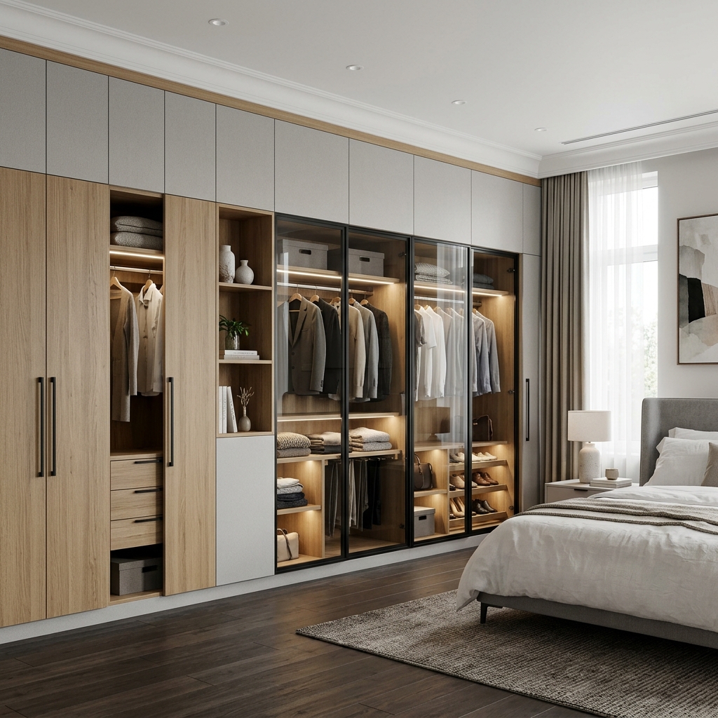 Tủ quần áo melamine có ngăn kéo và kệ chia thông minh