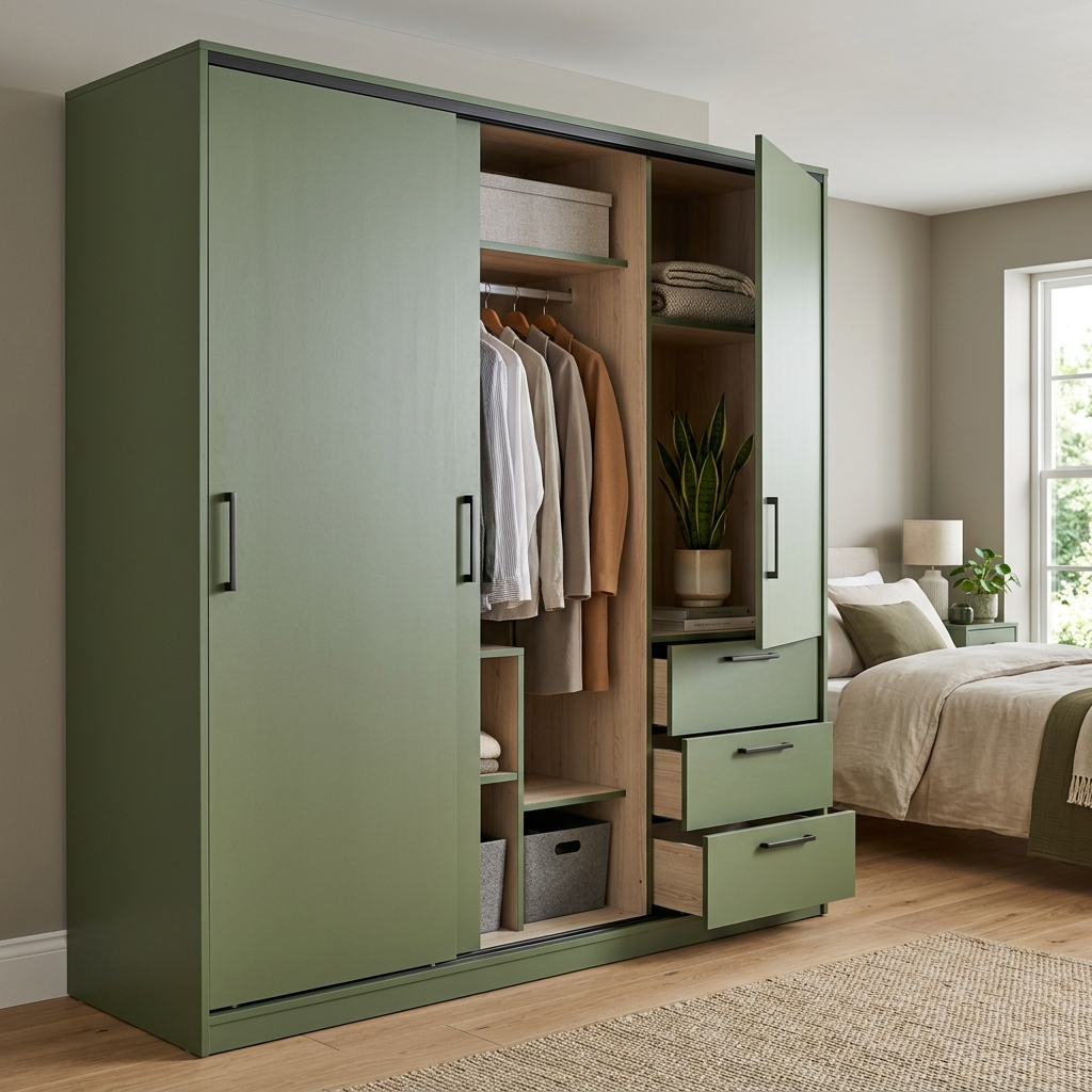 Tủ quần áo melamine có ngăn kéo và kệ chia thông minh