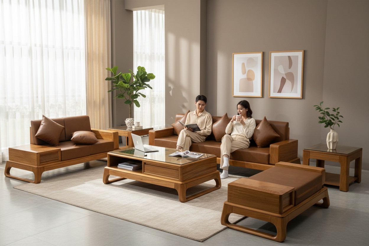 Bộ sa lông gỗ phòng khách