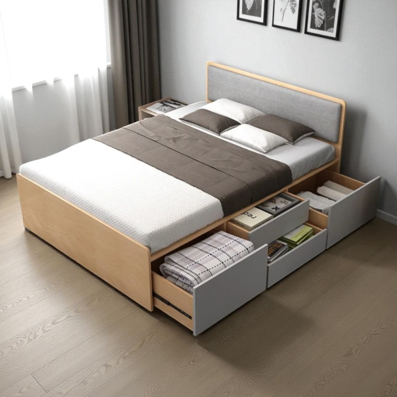 Giường có ngăn kéo MS 2123 8 Giường có ngăn kéo màu vân gỗ sồi phối xám cao cấp