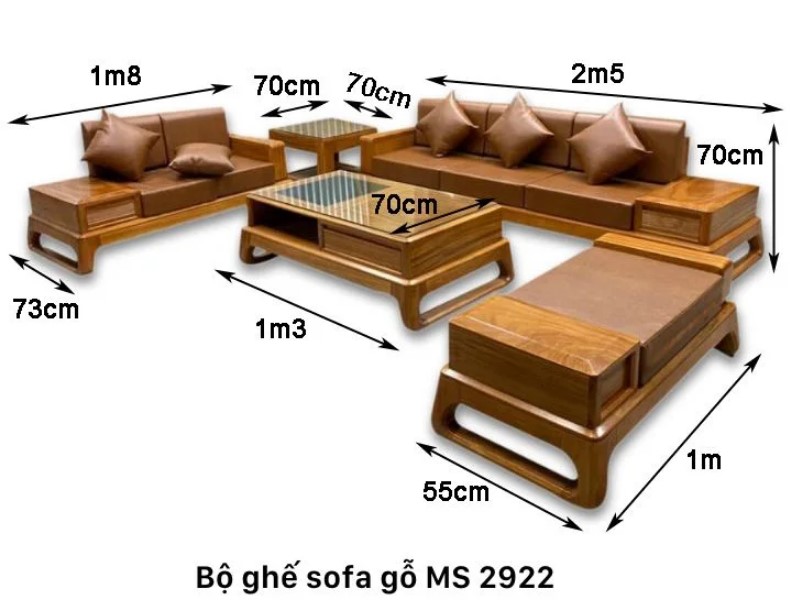 Kích thước bộ sa lông gỗ phòng khách