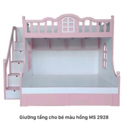 Giường tầng cho bé màu hồng