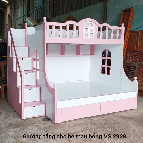 Giường tầng cho bé cao cấp màu hồng