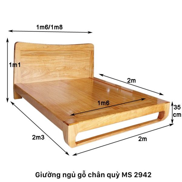 Kích thước giường ngủ gỗ chân quỳ vạt phản