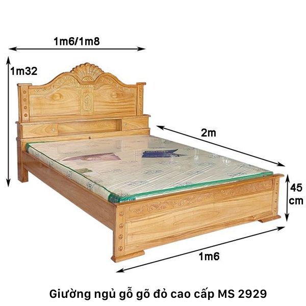 Kích thước giường ngủ gỗ gõ đỏ cao cấp