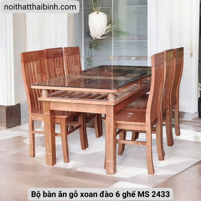 Bộ bàn ăn gỗ xoan đào 6 ghế Bộ bàn ăn gỗ xoan đào 6 ghế