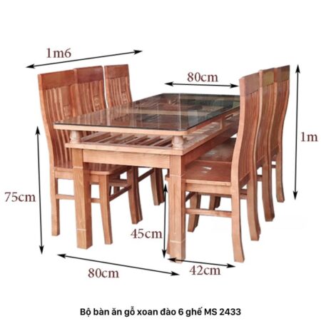 Bộ bàn ăn gỗ xoan đào 6 ghế MS 2433 11 Bộ bàn ăn gỗ xoan đào 6 ghế