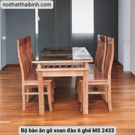 Bộ bàn ăn gỗ xoan đào 6 ghế MS 2433 8 Bộ bàn ăn gỗ xoan đào 6 ghế