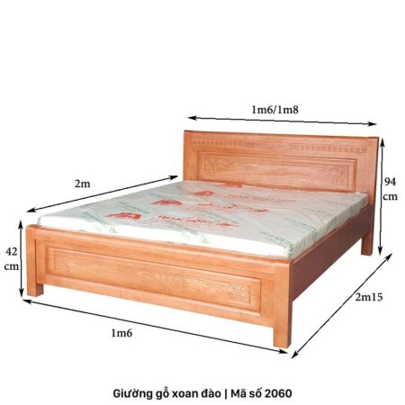Giường gỗ xoan đào tự nhiên MS 2060 10 Giường gỗ xoan đào tự nhiên MS 2060