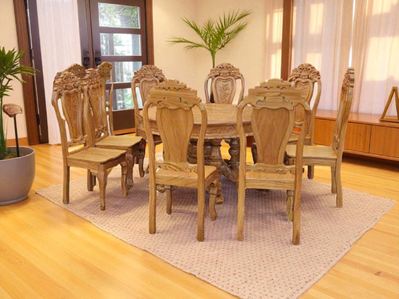 5 mẫu bàn ăn bằng gỗ tự nhiên đẹp cho không gian nhỏ 9 Bộ bàn ăn 6 ghế gỗ tự nhiên