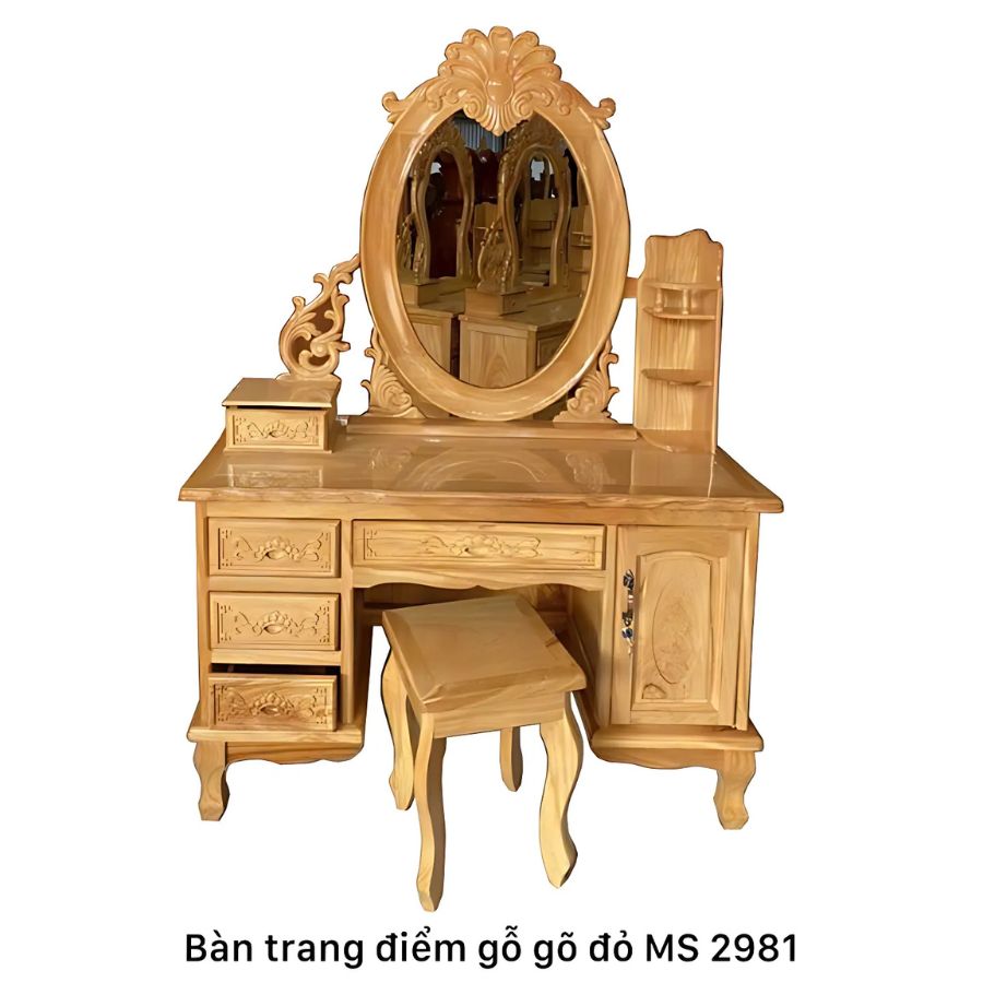 Bàn trang điểm bằng gỗ gõ đỏ tự nhiên, kích thước rộng 1m1