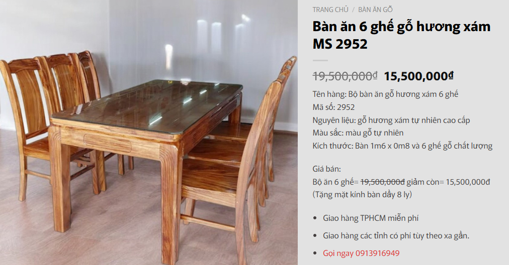 Bộ bàn ăn gia đình 6 ghế