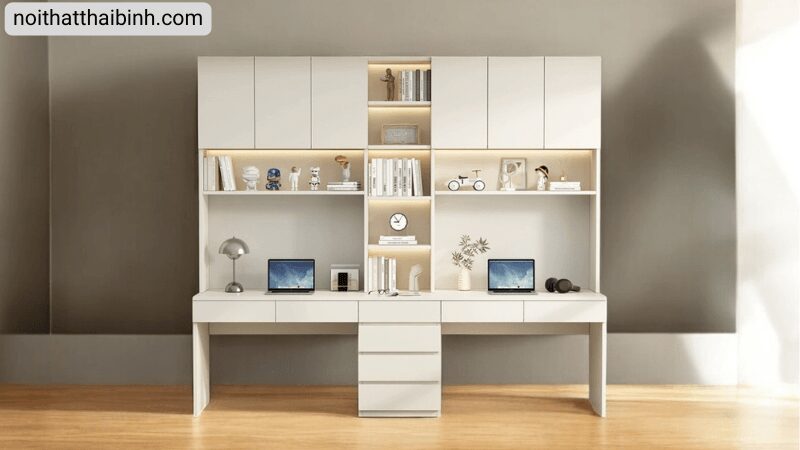 Mẫu bàn học sinh có giá sách bằng gỗ Mẫu bàn học sinh có giá sách bằng gỗ