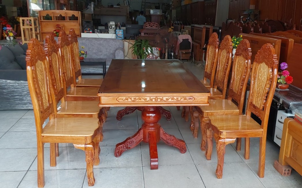 Bộ bàn ăn 6 ghế gỗ gõ đỏ tại xưởng mộc Thái Bình
