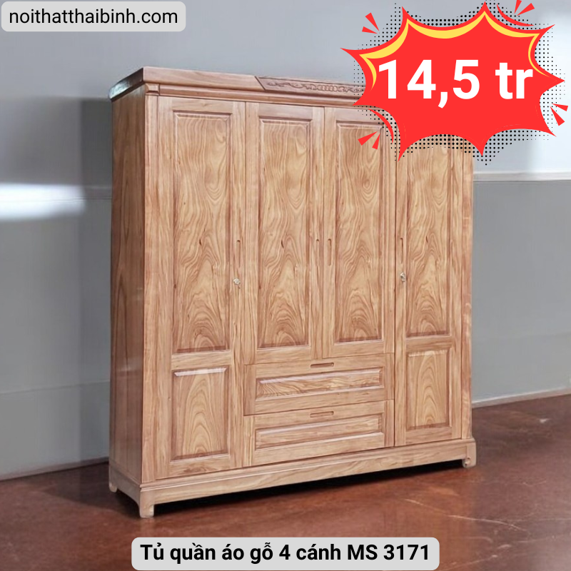 Tủ quần áo gỗ 4 cánh