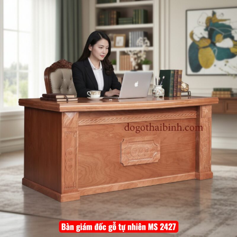 Bàn giám đốc gỗ tự nhiên MS 2427 1 Bàn giám đốc gỗ tự nhiên