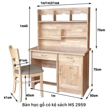Bàn học cho bé gỗ tự nhiên có kệ MS 2959