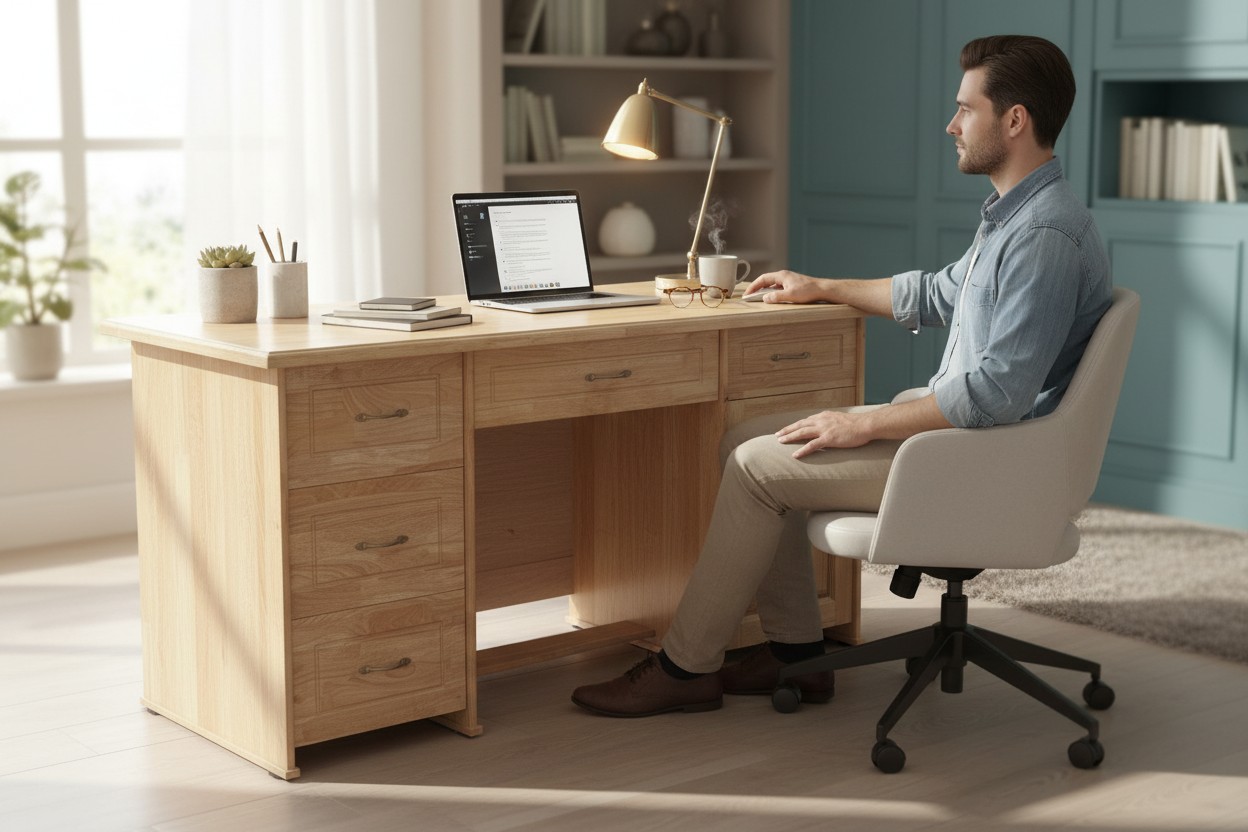 Bàn làm việc văn phòng bằng gỗ MS 2961 8 Bàn làm việc văn phòng bằng gỗ màu tự nhiên sang trọng