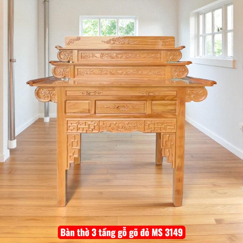 Bàn thờ 3 tầng gỗ gõ đỏ MS 3149 7 Bàn thờ 3 tầng gỗ gõ đỏ
