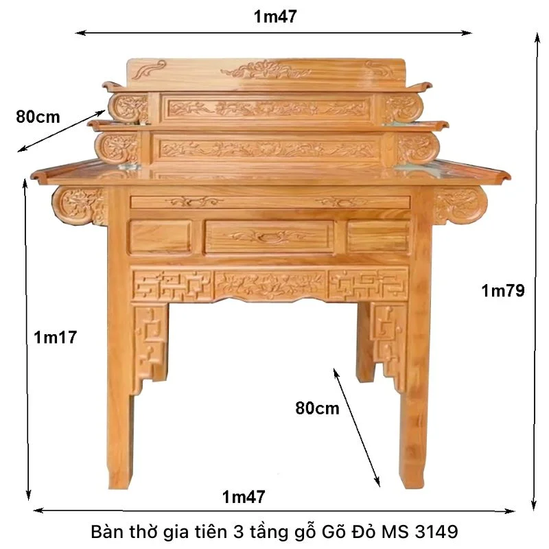 Bàn thờ 3 tầng gỗ gõ đỏ