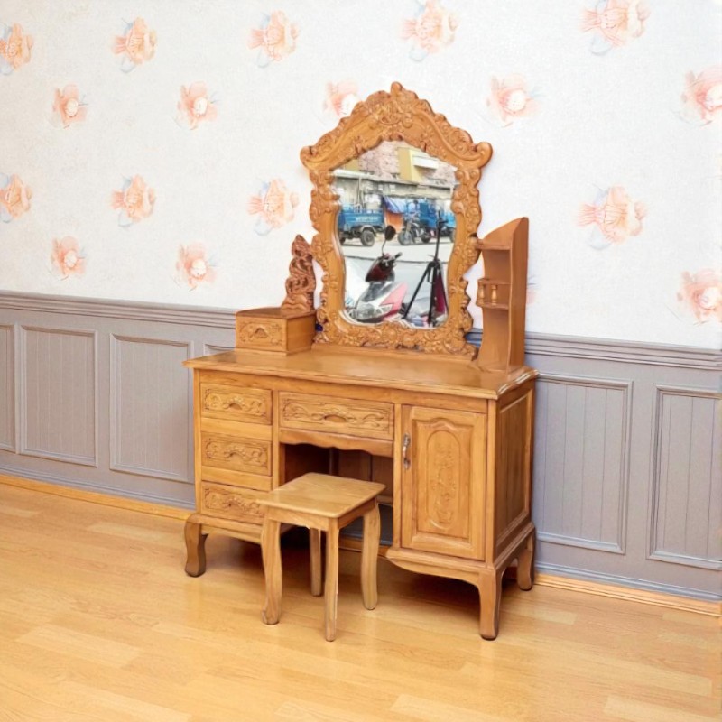 Bàn trang điểm gỗ gõ đỏ tự nhiên đẹp