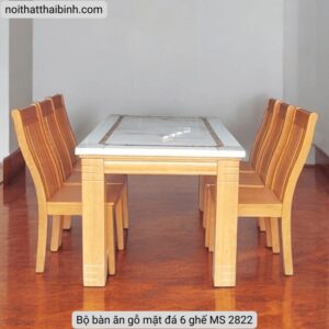 Bộ bàn ăn gỗ mặt đá 6 ghế MS 2822