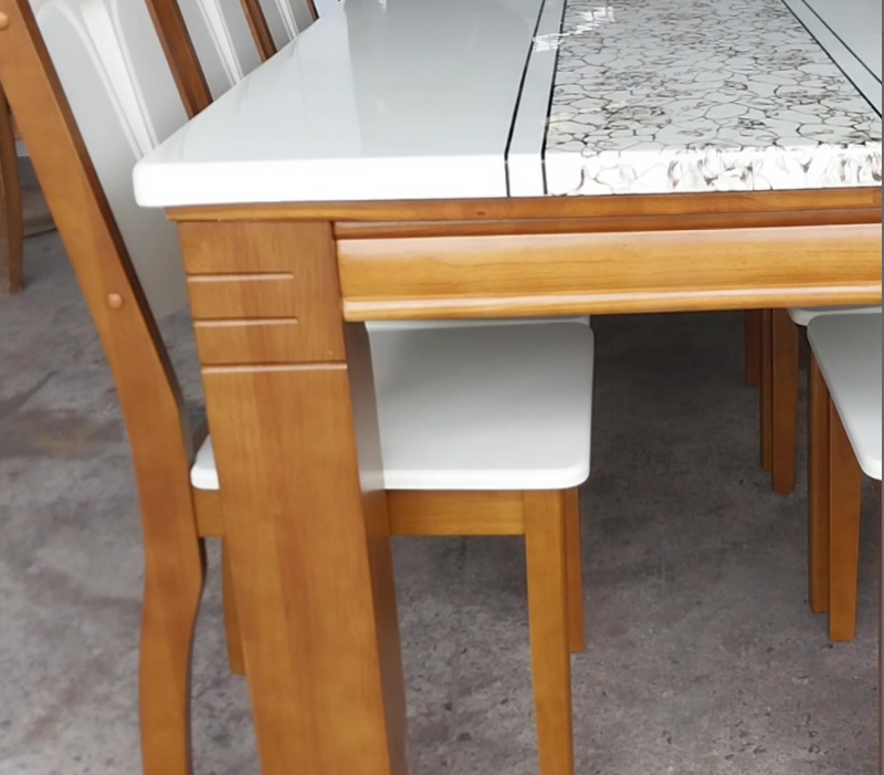 Bộ bàn ăn mặt đá 6 ghế MS-3223 gỗ cao su tự nhiên