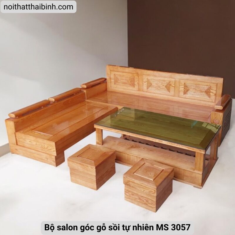 Bộ salon góc gỗ sồi tự nhiên MS 3057 1 Bộ salon góc gỗ sồi tự nhiên MS 3057
