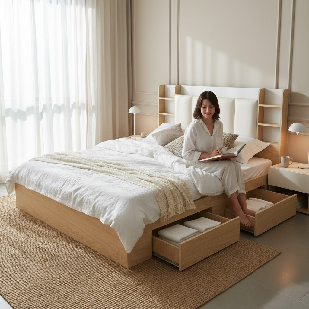 GIƯỜNG GỖ CÔNG NGHIỆP TẠI QUẬN 1 - MẪU ĐẸP GIÁ TỐT 2025 17 Giường gỗ công nghiệp bọc nệm cao cấp Quận 1