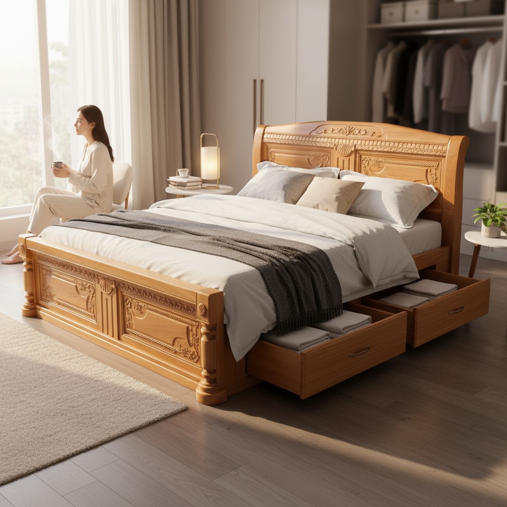 GIƯỜNG GỖ CÔNG NGHIỆP TẠI QUẬN 1 - MẪU ĐẸP GIÁ TỐT 2025 29 Mẫu giường gỗ MDF có ngăn kéo giá rẻ Quận 1