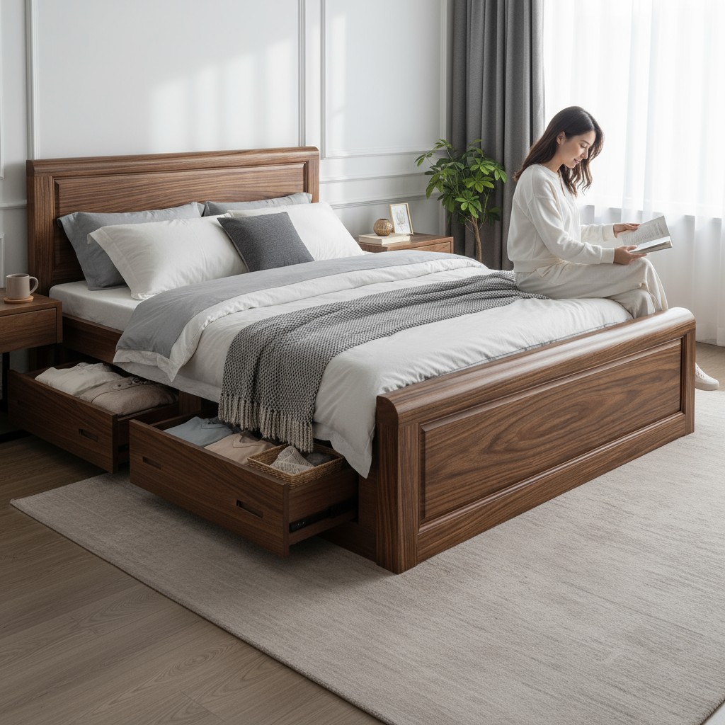 Giường gỗ tự nhiên cao cấp phong cách sang trọng quận 1