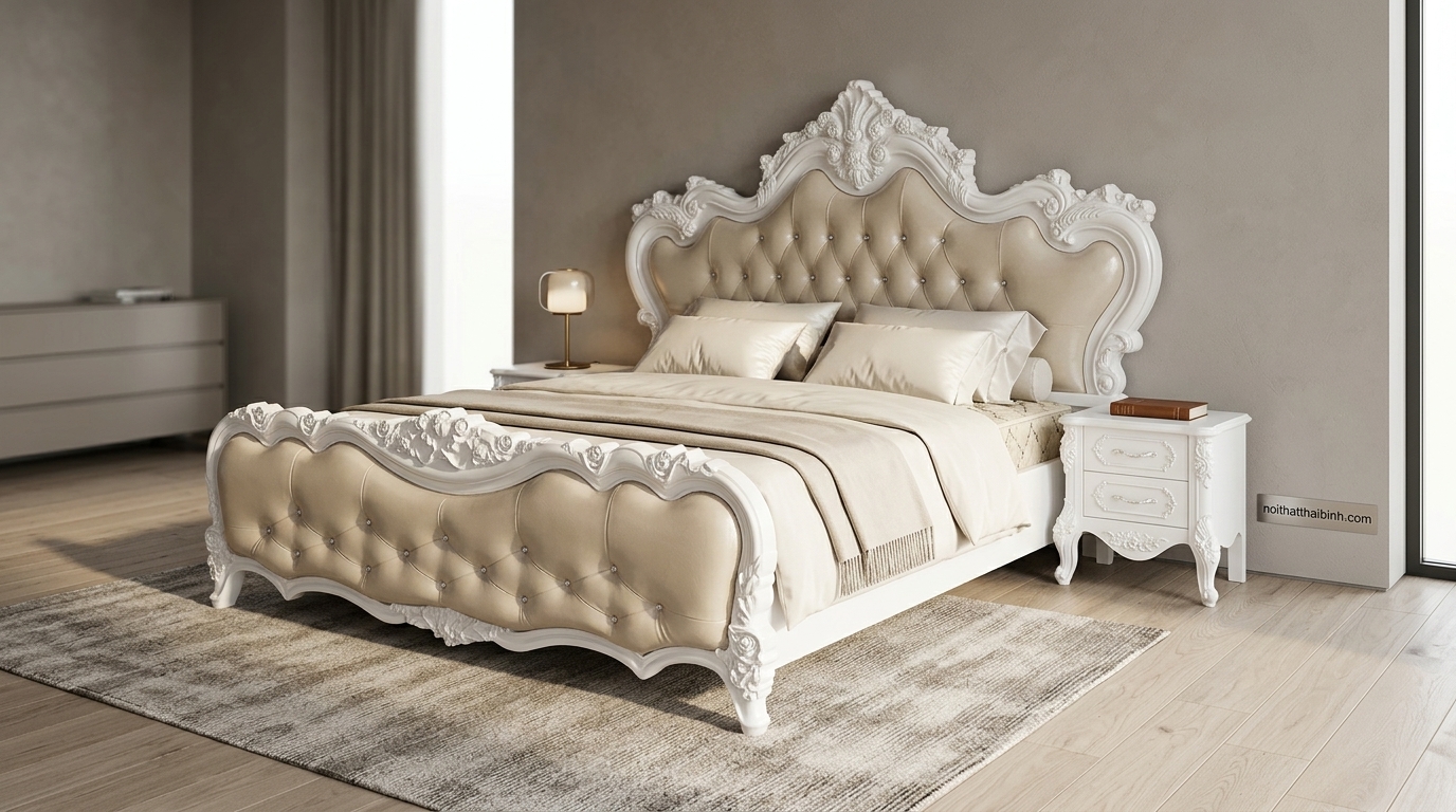 Giường ngủ cho vợ chồng bằng gỗ sồi