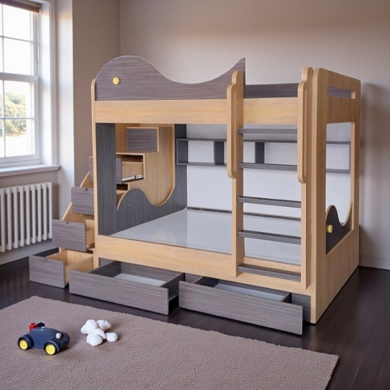 Giường tầng cho bé hình cá heo MS 3175 4 Giường tầng cho bé trai và bé gái hình cá heo MS 3175