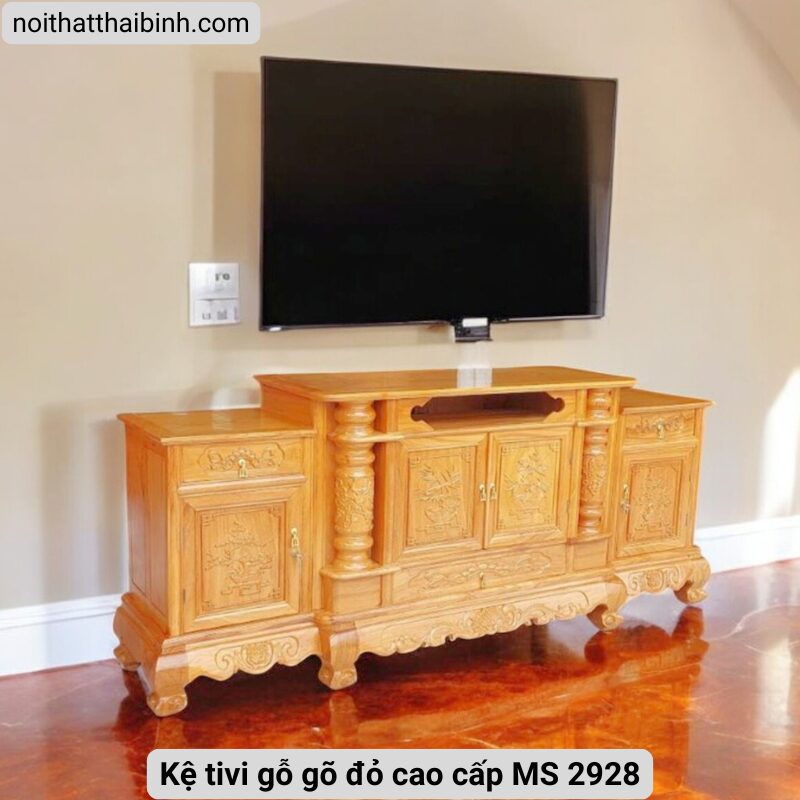 Kệ tivi gỗ gõ đỏ cao cấp MS 2928 6 Kệ tivi gỗ gõ đỏ cao cấp MS 2928 - Ảnh 6