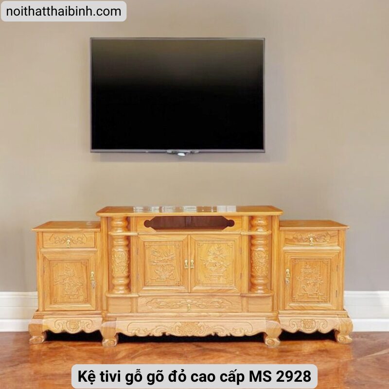 Kệ tivi gỗ gõ đỏ cao cấp MS 2928 1 Kệ tivi gỗ gõ đỏ cao cấp MS 2928