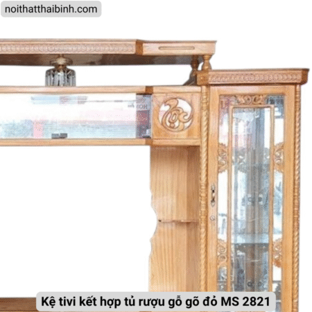 Kệ tivi kết hợp tủ rượu gỗ gõ đỏ MS 2821
