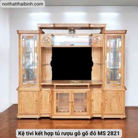 Kệ tivi kết hợp tủ rượu gỗ gõ đỏ MS 2821