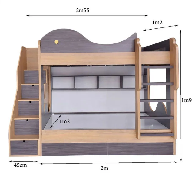 Giường tầng cho bé hình cá heo MS 3175 7 Kích thước giường tầng cho bé trai và bé gái