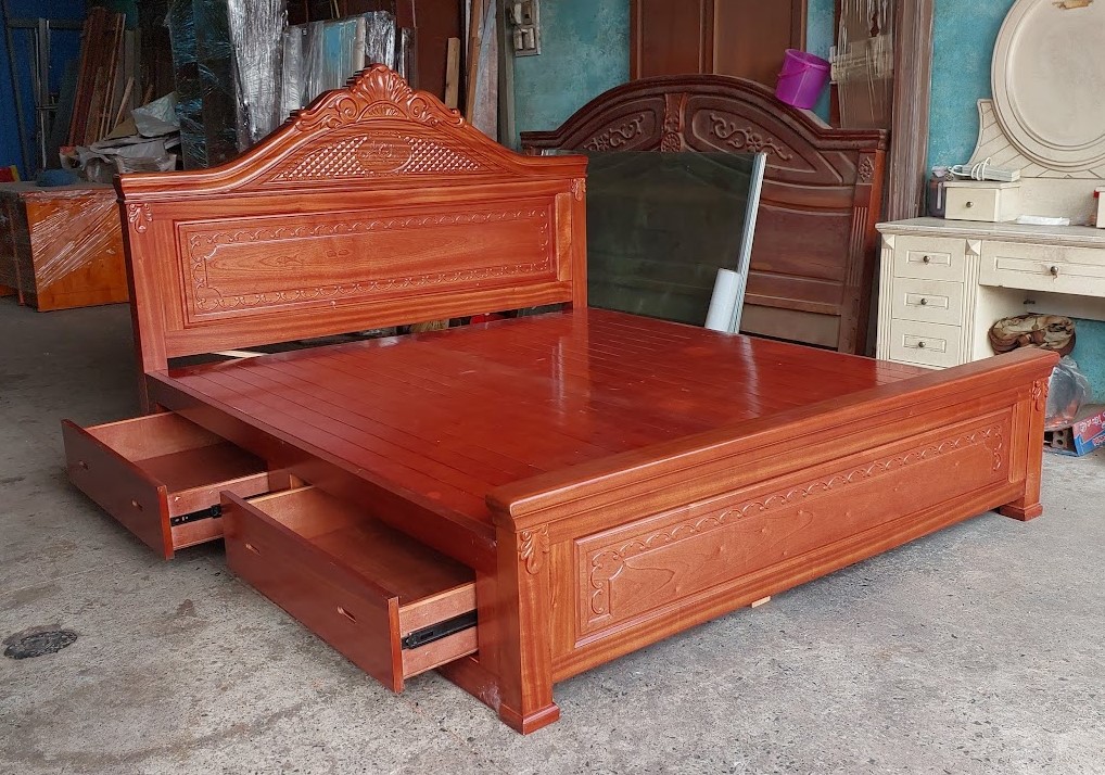 Top 15+ kiểu giường gỗ hiện đại đẹp nhất, sang trọng cho phòng ngủ 2026 13 Giường gỗ xoan đào hiện đại đầu bọc nệm cao cấp