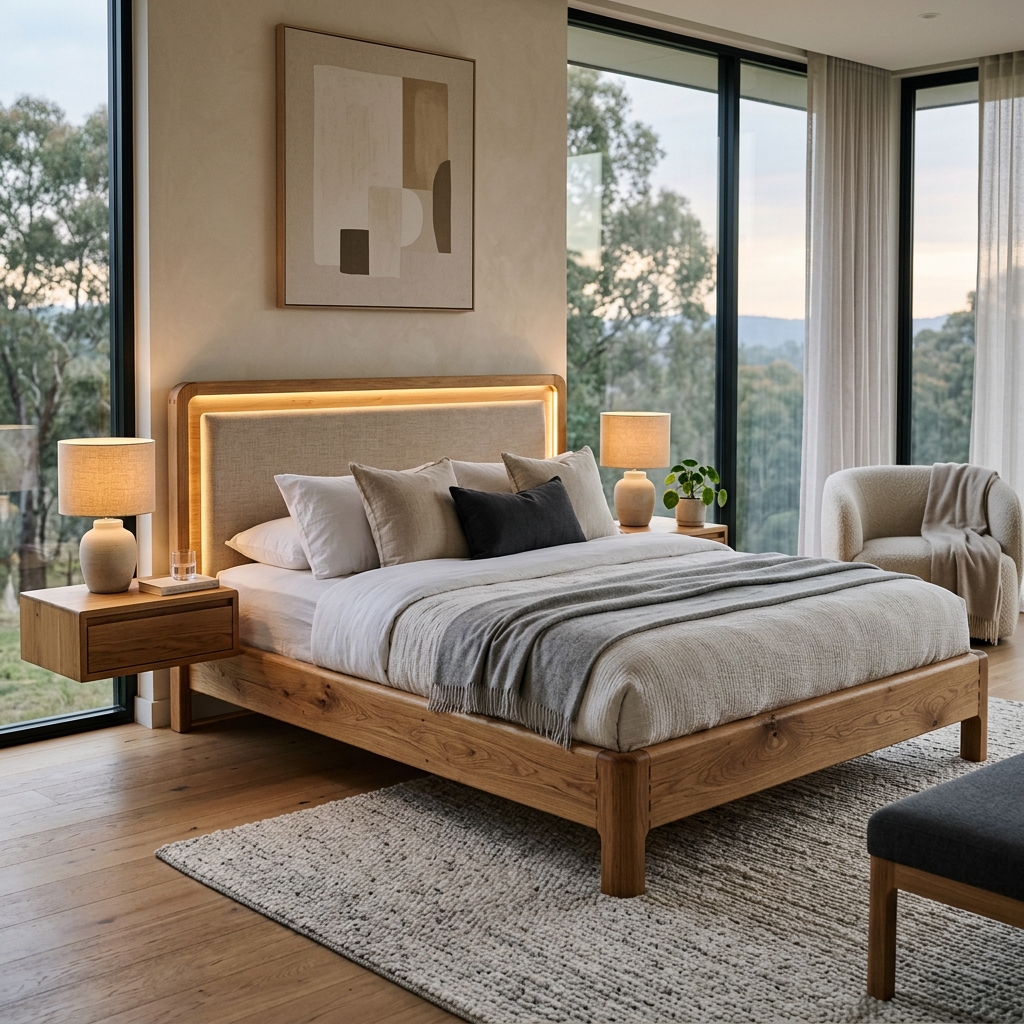 Top 15+ kiểu giường gỗ hiện đại đẹp nhất, sang trọng cho phòng ngủ 2026 7 Mẫu giường gỗ sồi hiện đại kích thước 1m8 sang trọng