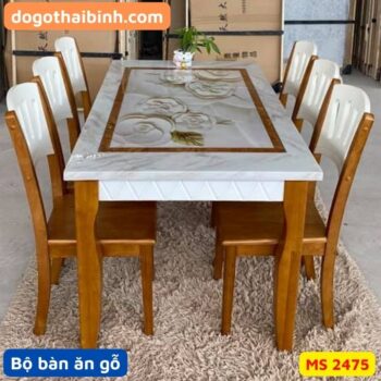 Bộ bàn ăn gỗ mặt đá MS 2475