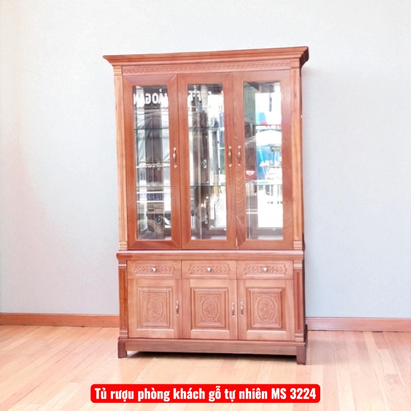 Tủ rượu phòng khách gỗ tự nhiên MS 3224 16 Mẫu tủ rượu