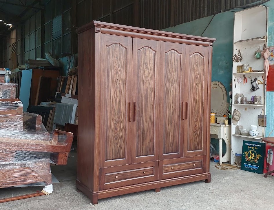 Tủ đựng quần áo gỗ tự nhiên 4 cánh hiện đại