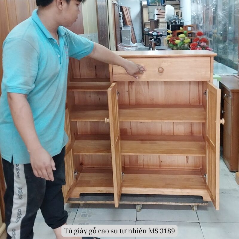 Tủ giày gỗ cao su tự nhiên MS 3189 2 Tủ giày gỗ cao su tự nhiên MS 3189 - Ảnh 2